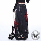 Punk Cross Pattern High Waist Straight-Leg Jeans 03 | Gthic.com