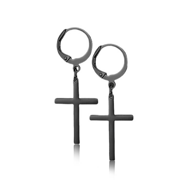Punk Cross Stainless Steel Hoop Earrings | Gthic.com