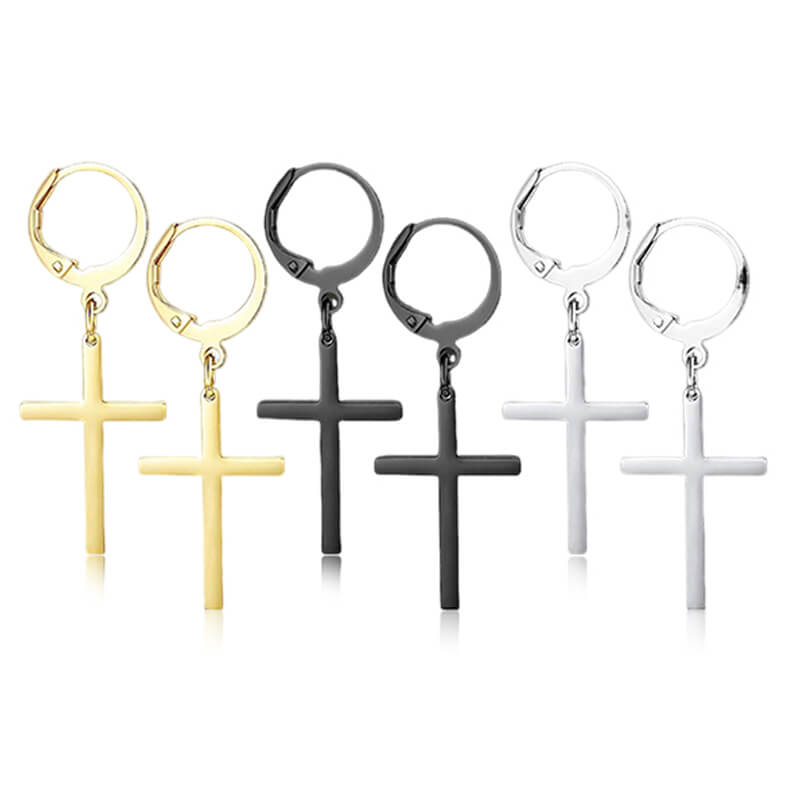 Punk Cross Stainless Steel Hoop Earrings | Gthic.com