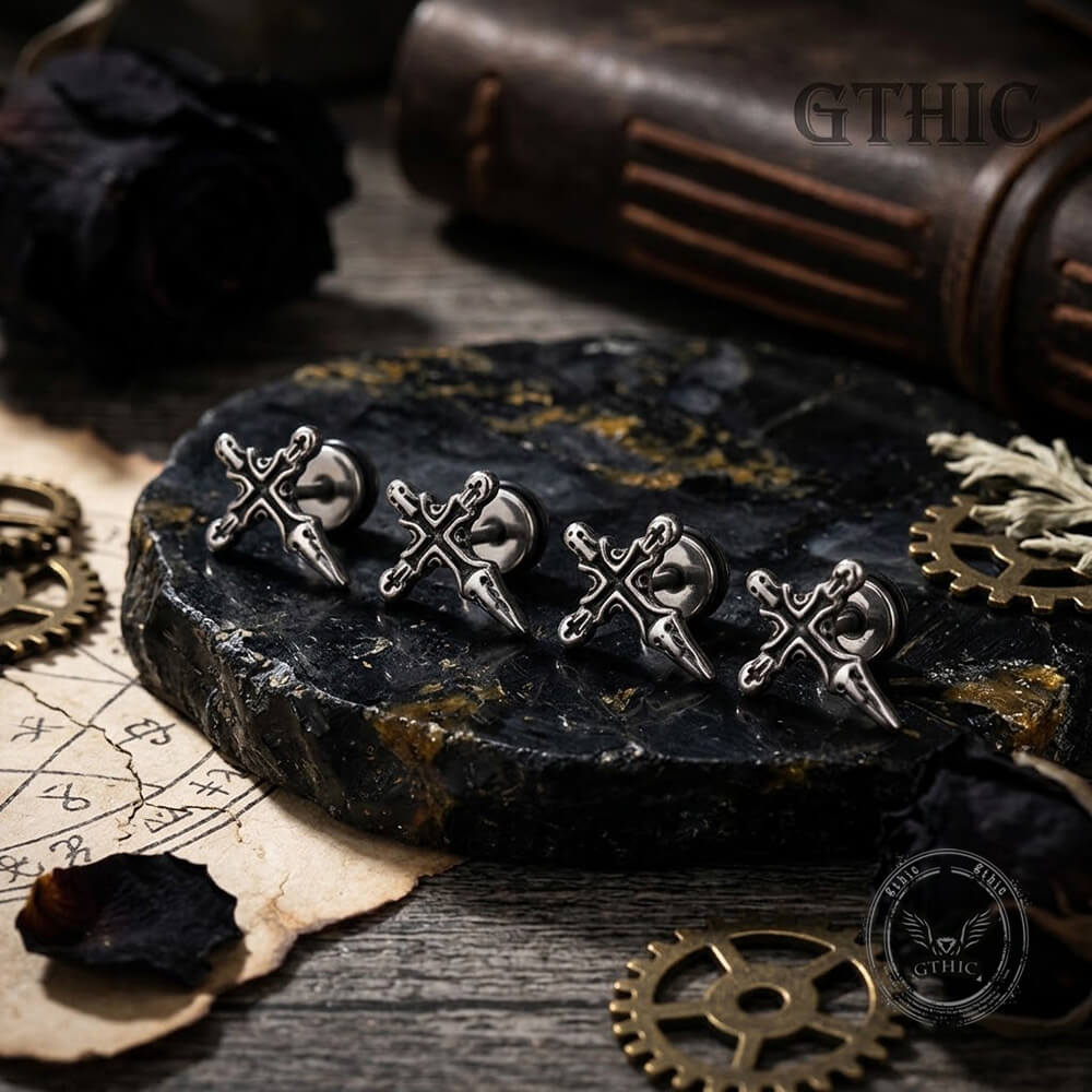 Punk Cross Sword Stainless Steel Earrings