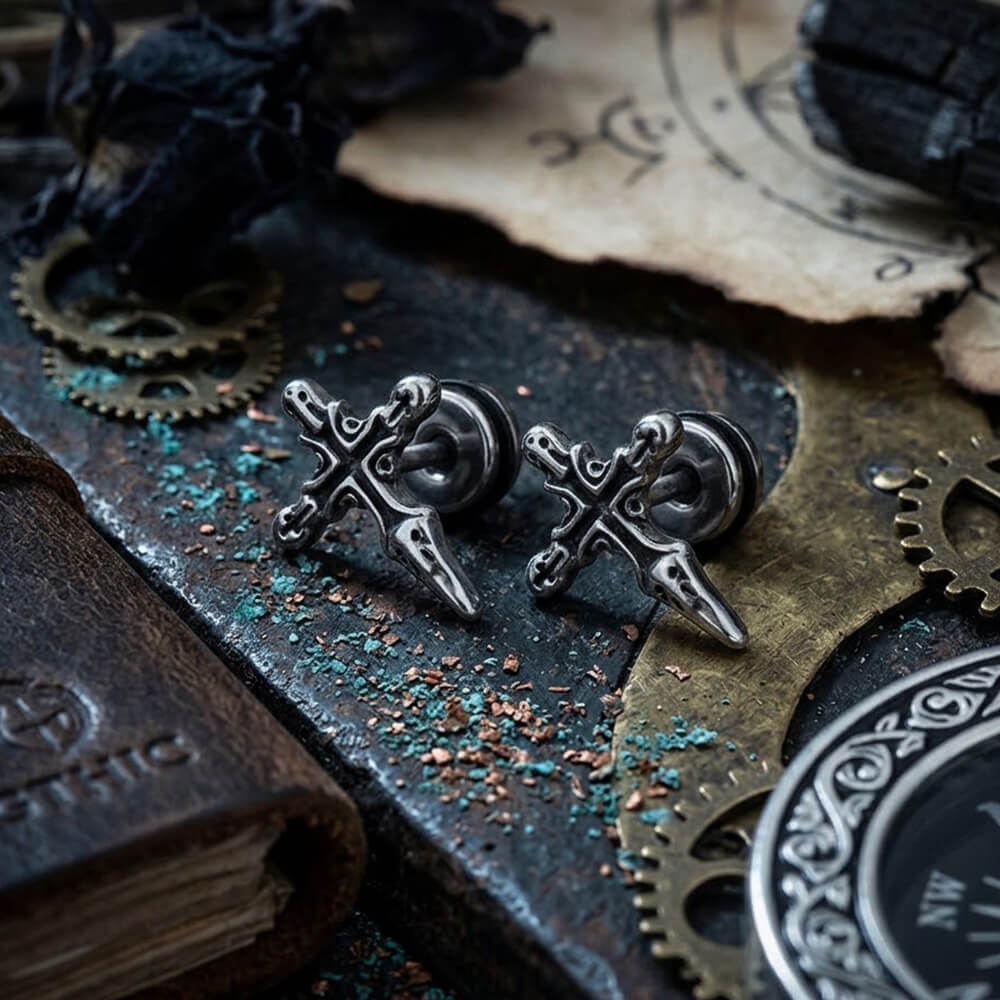 Punk Cross Sword Stainless Steel Earrings | Gthic.com