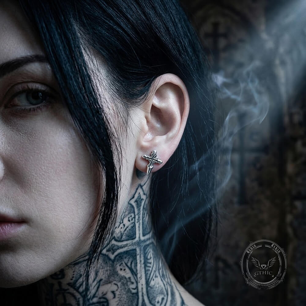Punk Cross Sword Stainless Steel Earrings | Gthic.com