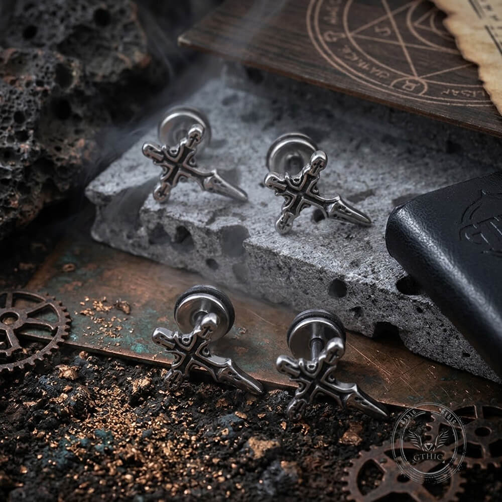 Punk Cross Sword Stainless Steel Earrings