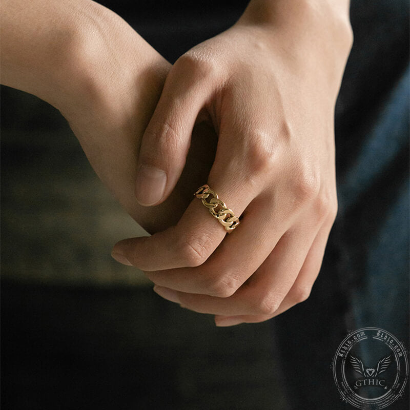 Punk Cuban Chain 18k Gold Ring | Gthic.com