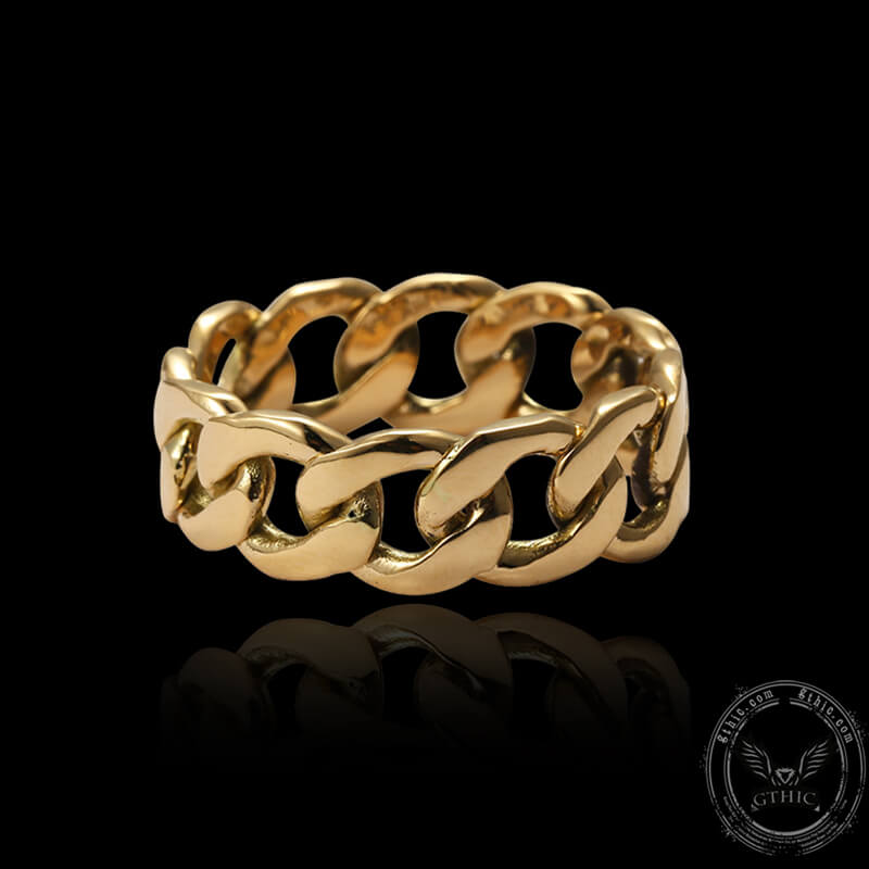 Punk Cuban Chain 18k Gold Ring | Gthic.com