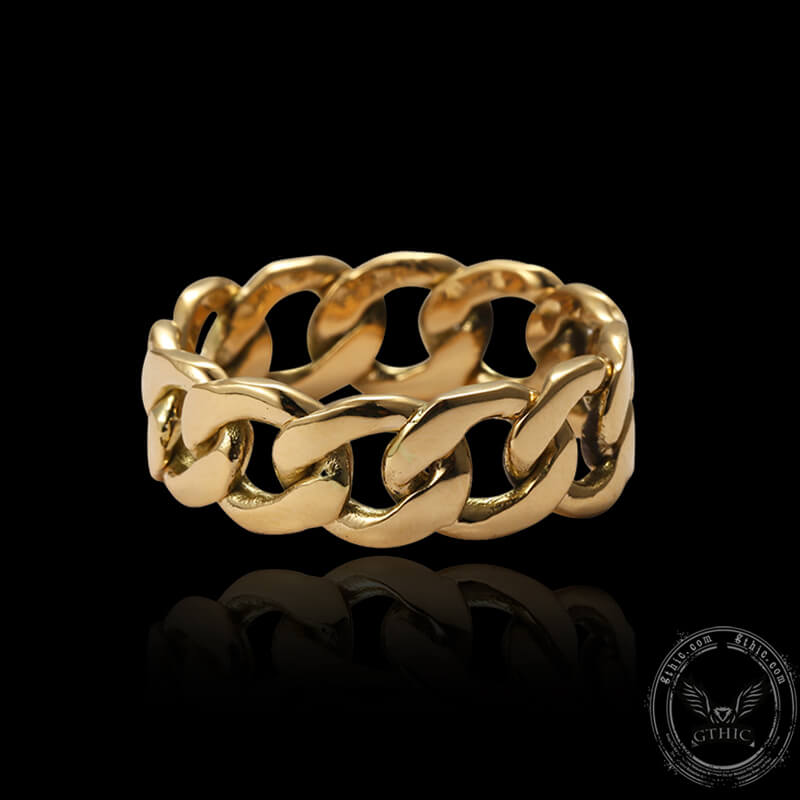 Punk Cuban Chain 18k Gold Ring | Gthic.com