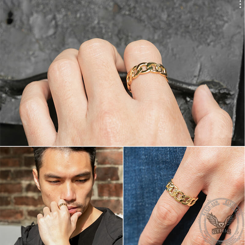 Punk Cuban Chain 18k Gold Ring | Gthic.com