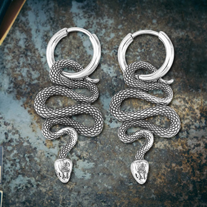 Punk Curved Snake Stainless Steel Hoop Earrings | Gthic.com