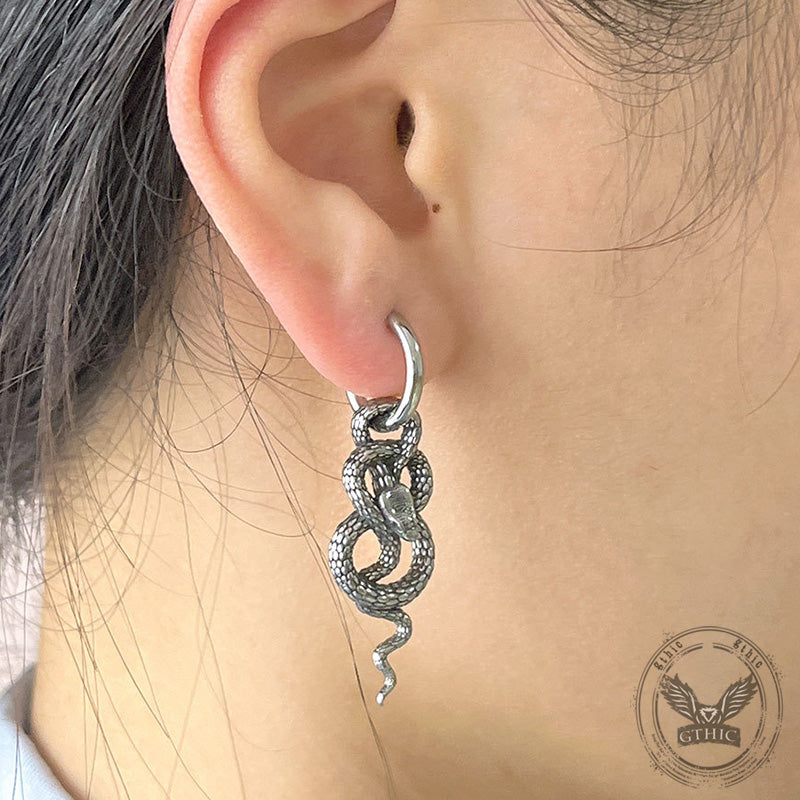 Punk Curved Snake Stainless Steel Hoop Earrings | Gthic.com