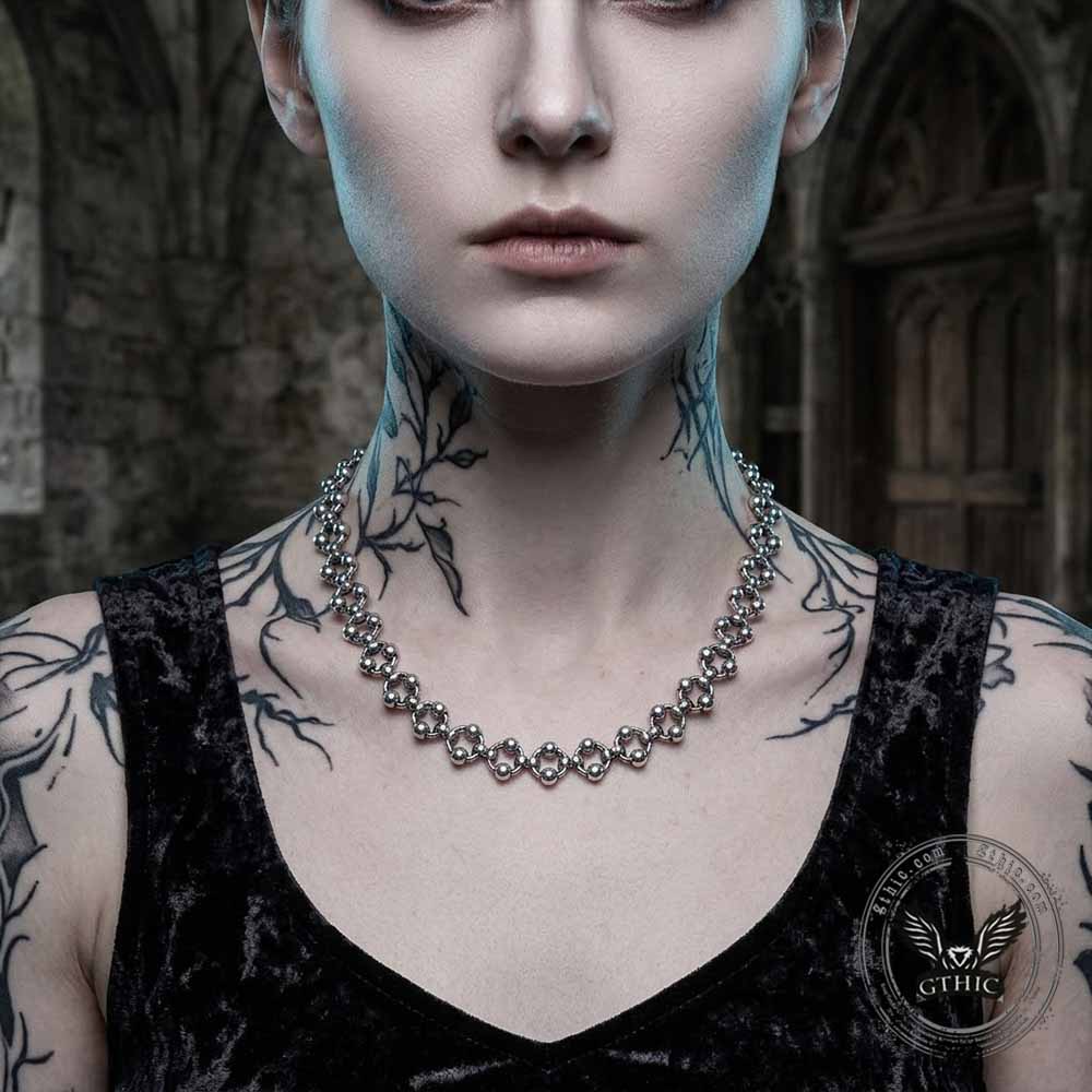 Punk Cutout Bead Stainless Steel Clavicle Necklace | Gthic.com