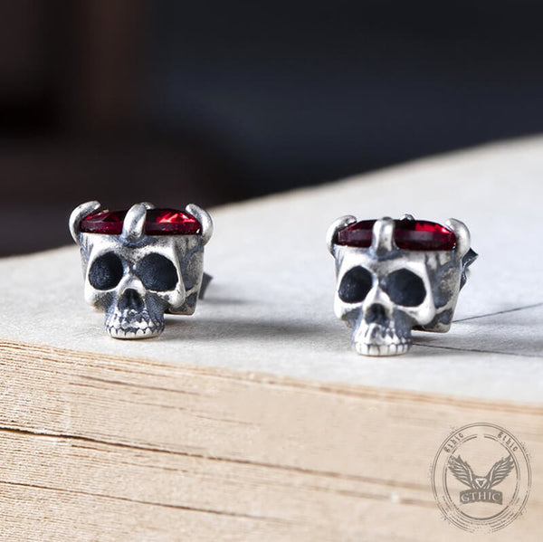 Punk Dark Skull Gemstone Sterling Silver Stud Earrings | Gthic.com