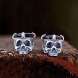 Punk Dark Skull Gemstone Sterling Silver Stud Earrings | Gthic.com