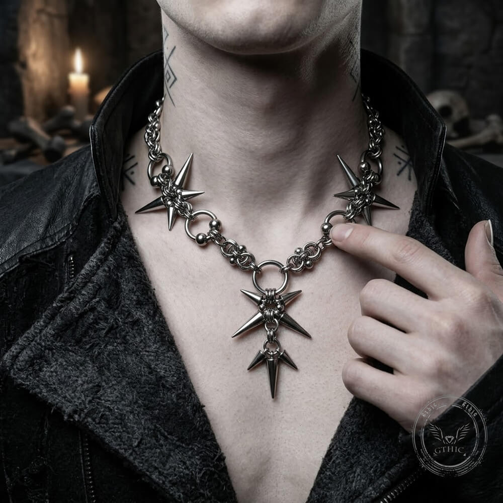 Punk Dark Spiked Rivet Stainless Steel Clavicle Necklace