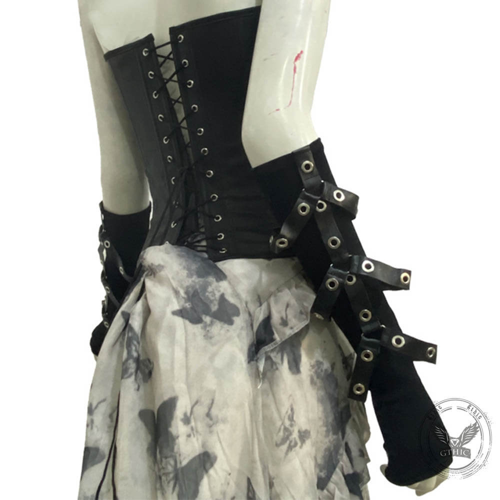 Punk Dark Style PU Strappy Half-Finger Sleeve Gloves