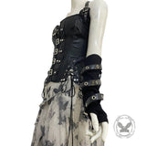 Punk Dark Style PU Strappy Half-Finger Sleeve Gloves