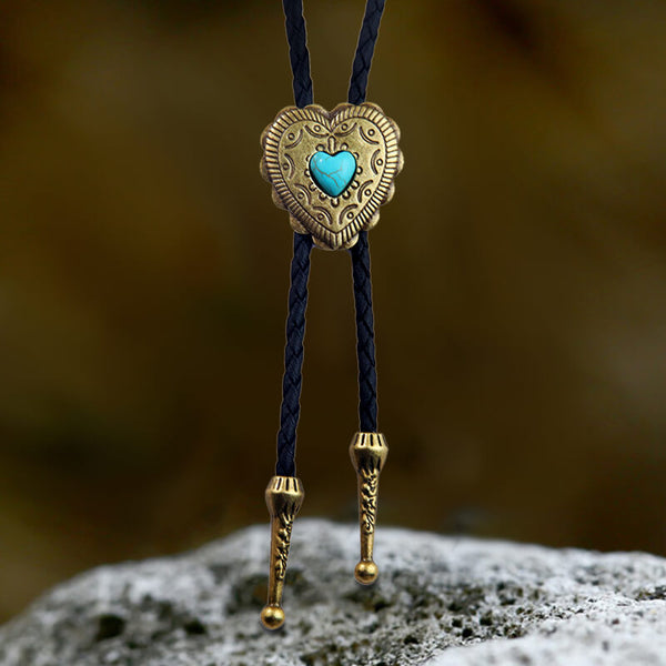 Punk Denim Heart Shape Blue Turquoise Alloy Bolo Tie | Gthic.com