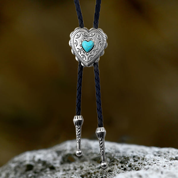 Punk Denim Heart Shape Blue Turquoise Alloy Bolo Tie | Gthic.com