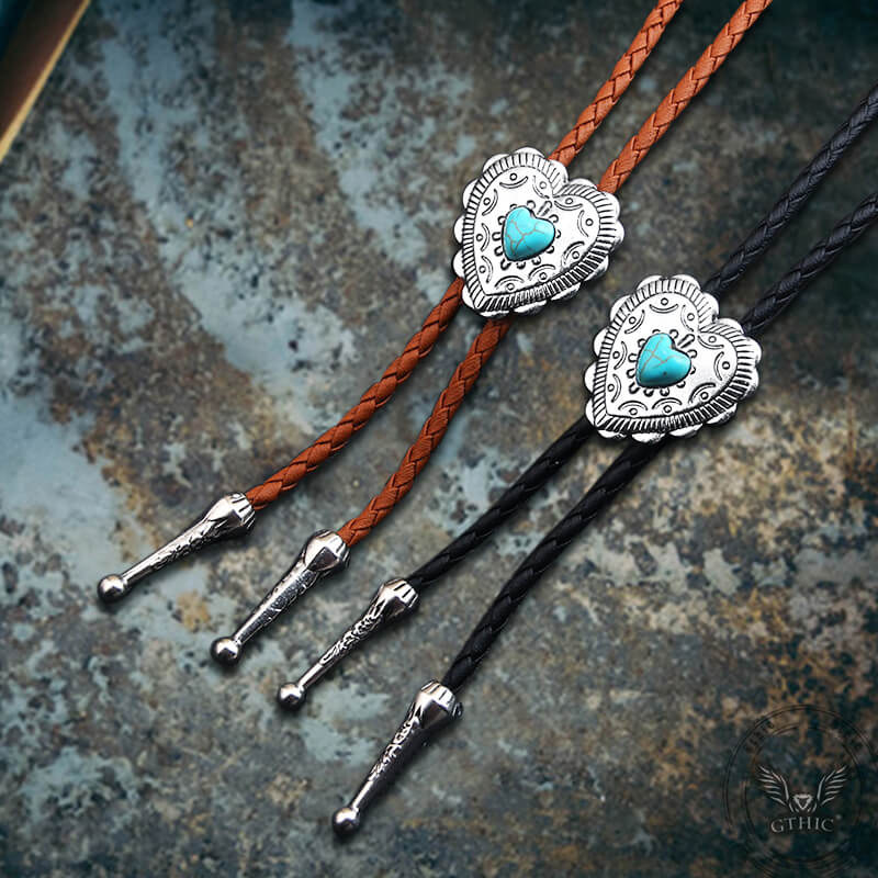 Punk Denim Heart Shape Blue Turquoise Alloy Bolo Tie | Gthic.com