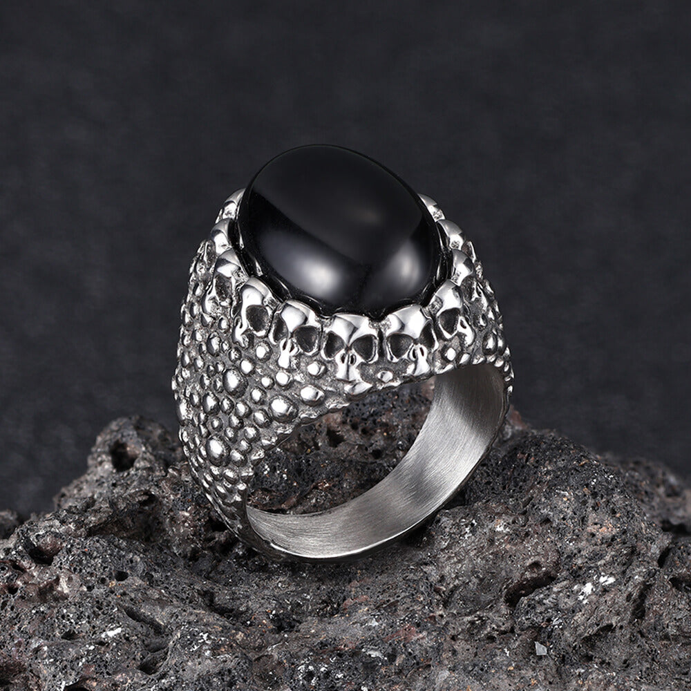 Punk Dense Skull Tiger Eye Stone Stainless Steel Ring