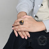Punk Dense Skull Tiger Eye Stone Stainless Steel Ring | Gthic.com