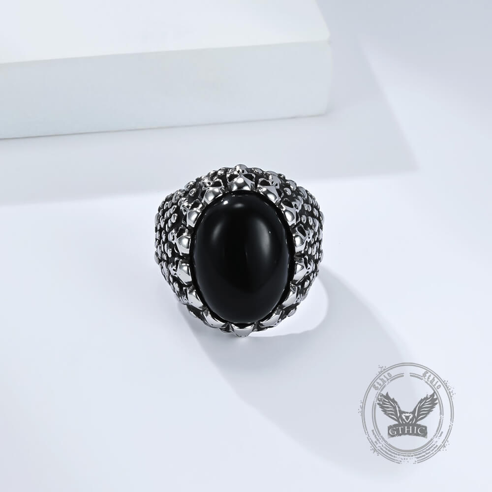 Punk Dense Skull Tiger Eye Stone Stainless Steel Ring