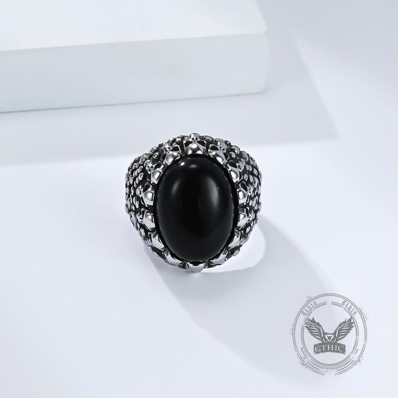 Punk Dense Skull Tiger Eye Stone Stainless Steel Ring