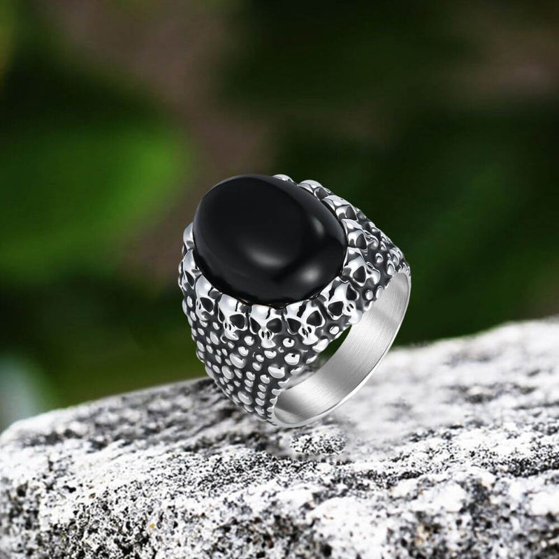 Punk Dense Skull Tiger Eye Stone Stainless Steel Ring | Gthic.com