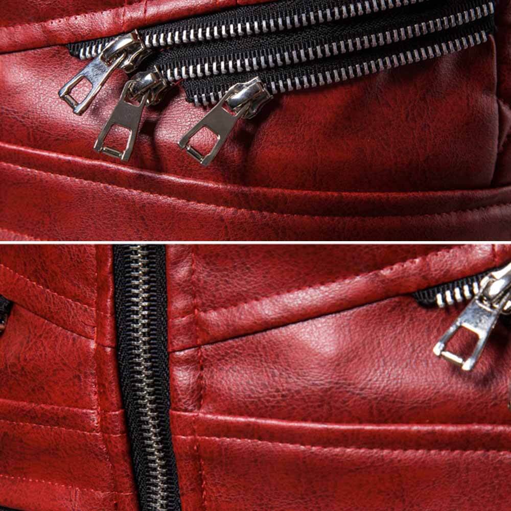 Punk Detachable Fur Collar Thickened PU Leather Jacket