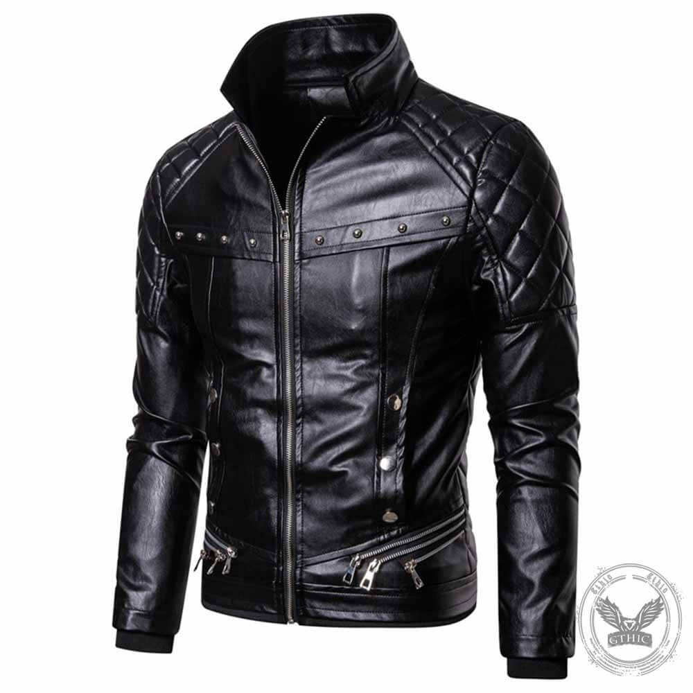 Punk Detachable Fur Collar Thickened PU Leather Jacket