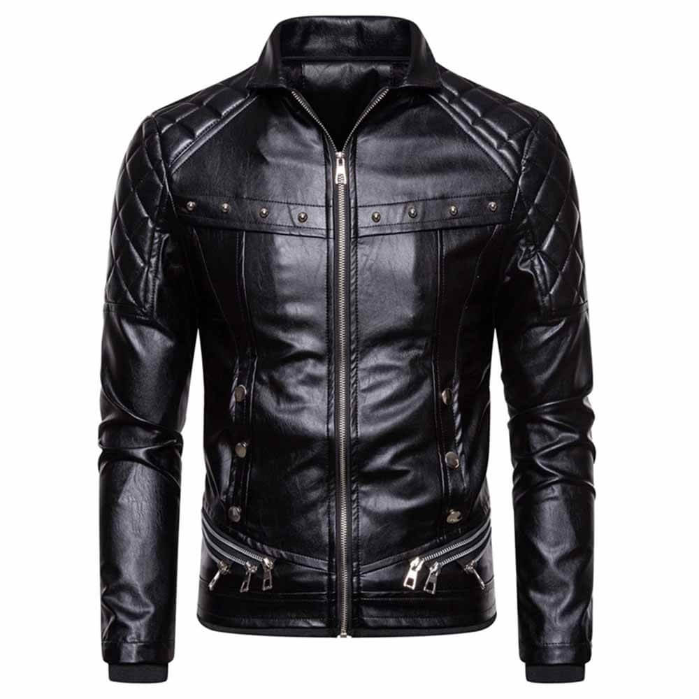 Punk Detachable Fur Collar Thickened PU Leather Jacket