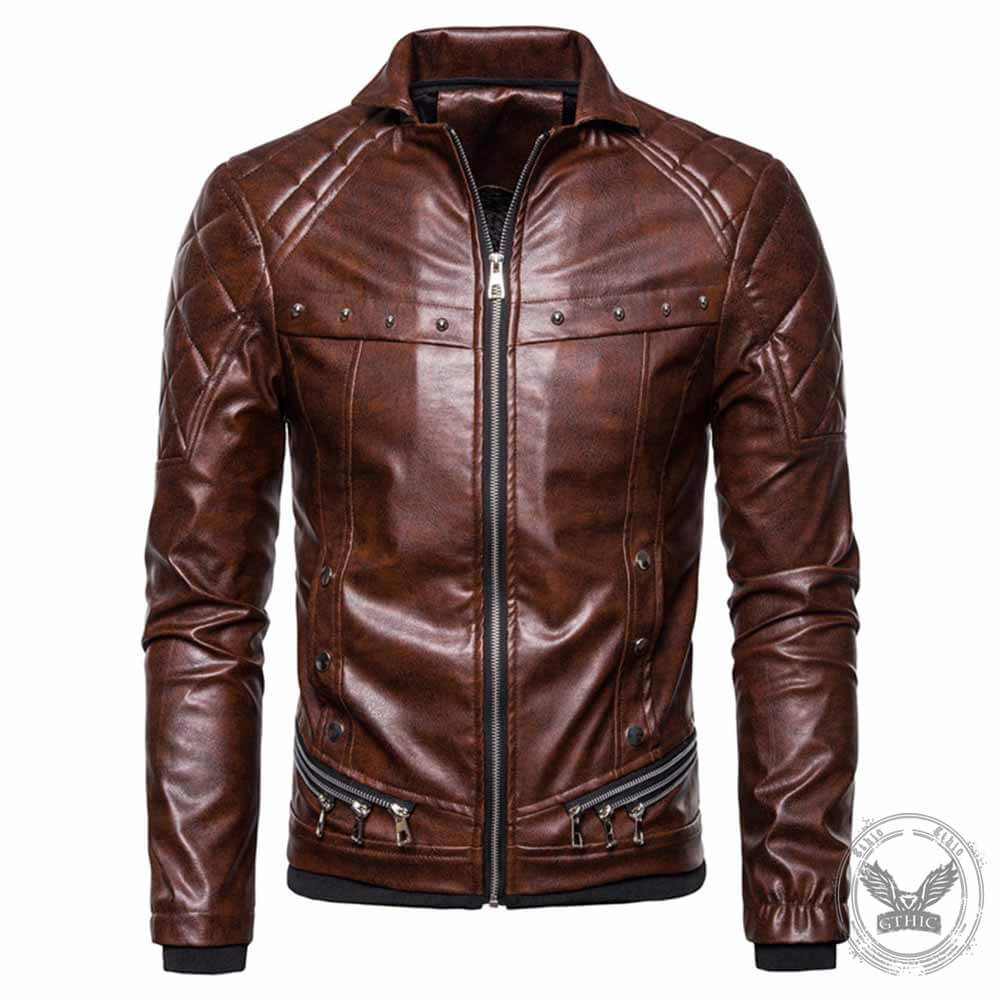 Punk Detachable Fur Collar Thickened PU Leather Jacket