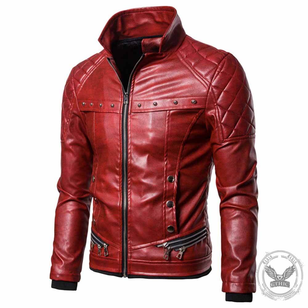 Punk Detachable Fur Collar Thickened PU Leather Jacket