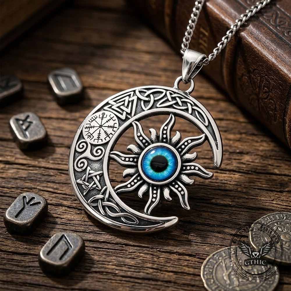 Punk Devil Eye Sun Moon Stainless Steel Pendant