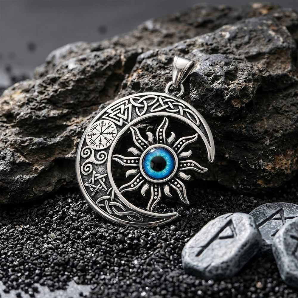 Punk Devil Eye Sun Moon Stainless Steel Pendant