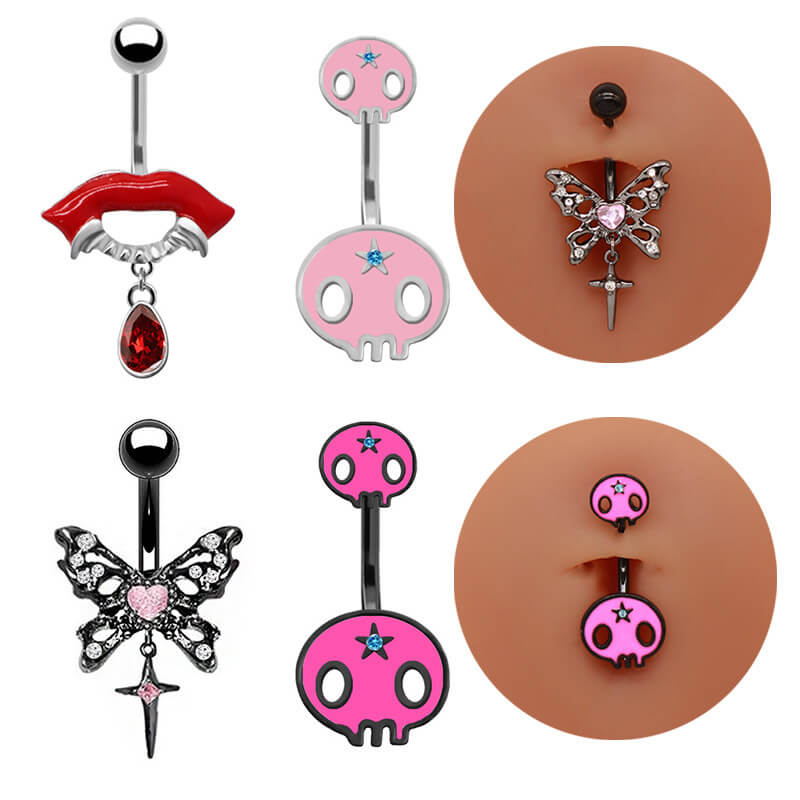 Punk Devil Lips Skull Zinc Belly Button Ring | Gthic.com