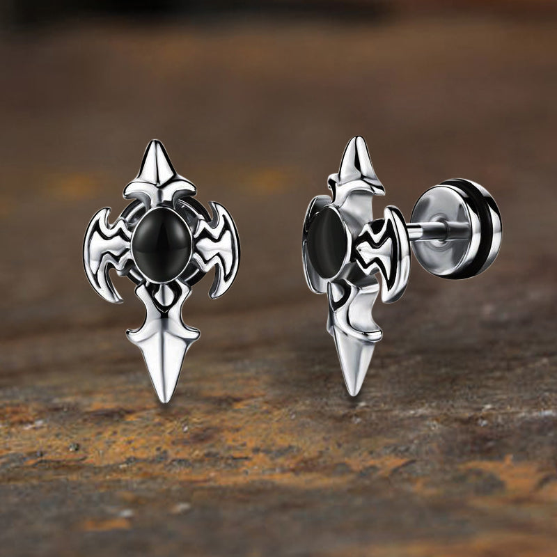 Punk Devil Wings Cross Stainless Steel Stud Earrings  | Gthic.com