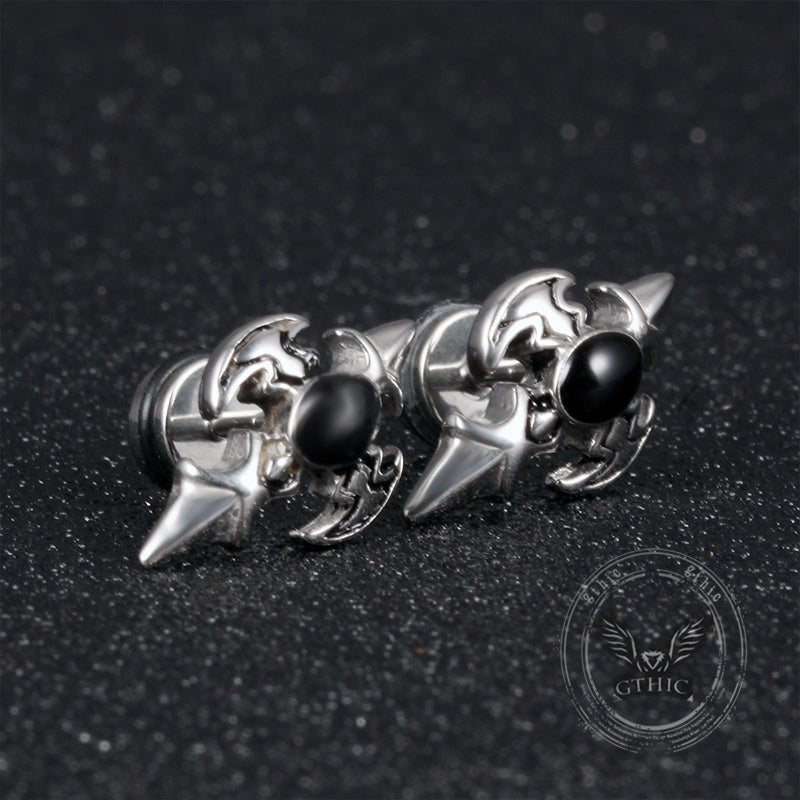 Punk Devil Wings Cross Stainless Steel Stud Earrings  | Gthic.com