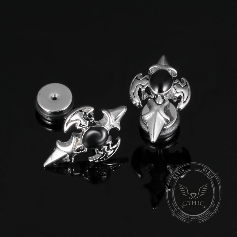 Punk Devil Wings Cross Stainless Steel Stud Earrings  | Gthic.com