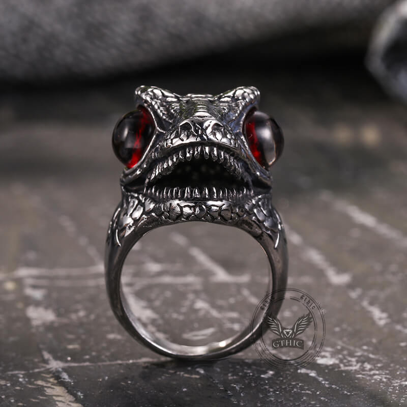 Punk Dinosaur Head Gem Eyes Stainless Steel Ring