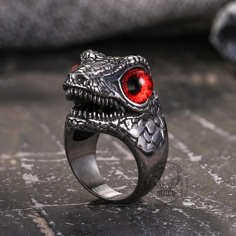 Punk Dinosaur Head Gem Eyes Stainless Steel Ring