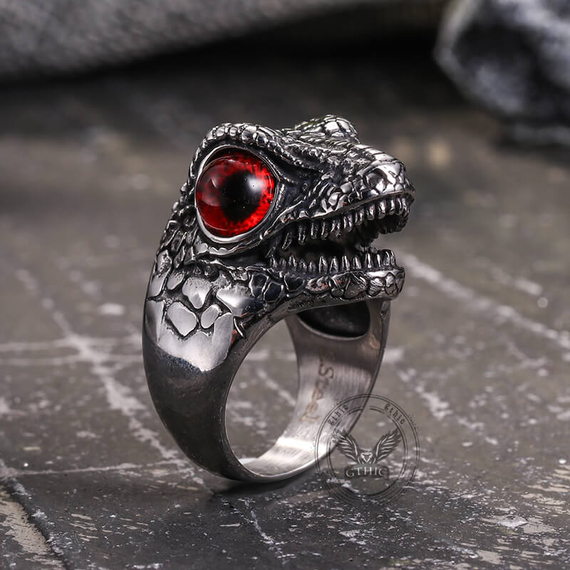 Punk Dinosaur Head Gem Eyes Stainless Steel Ring
