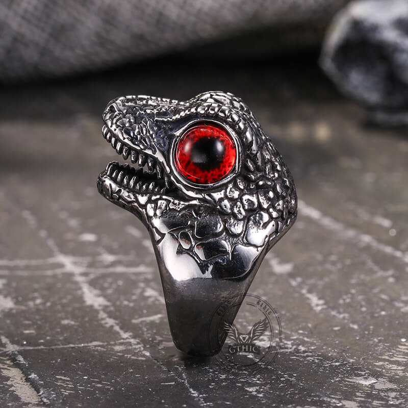 Punk Dinosaur Head Gem Eyes Stainless Steel Ring