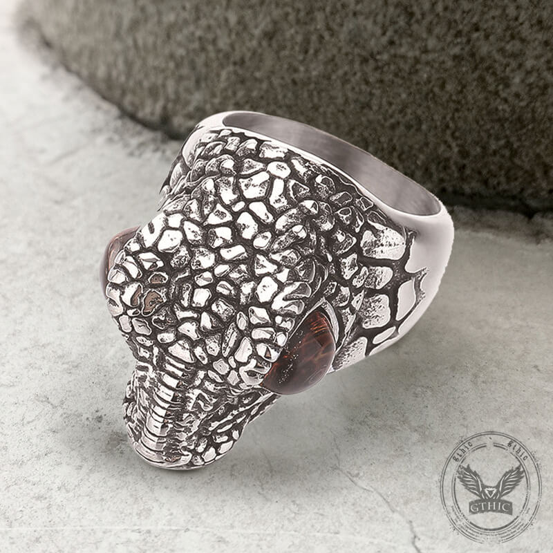 Punk Dinosaur Head Gem Eyes Stainless Steel Ring
