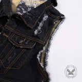 Punk Distressed Lapel Biker Denim Vest