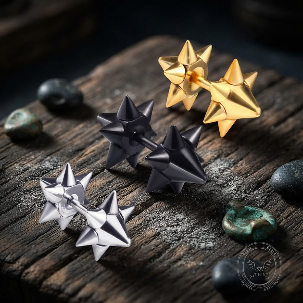 Punk Double-Sided Spiked Stainless Steel Earrings | Gthic.com