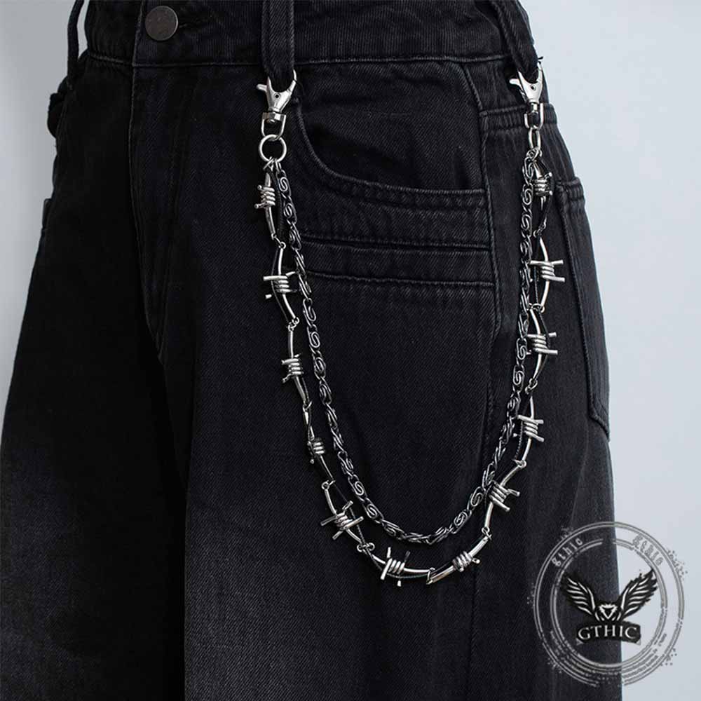 Punk Double Chain Leather Cord Thorn Alloy Pants Chain | Gthic.com