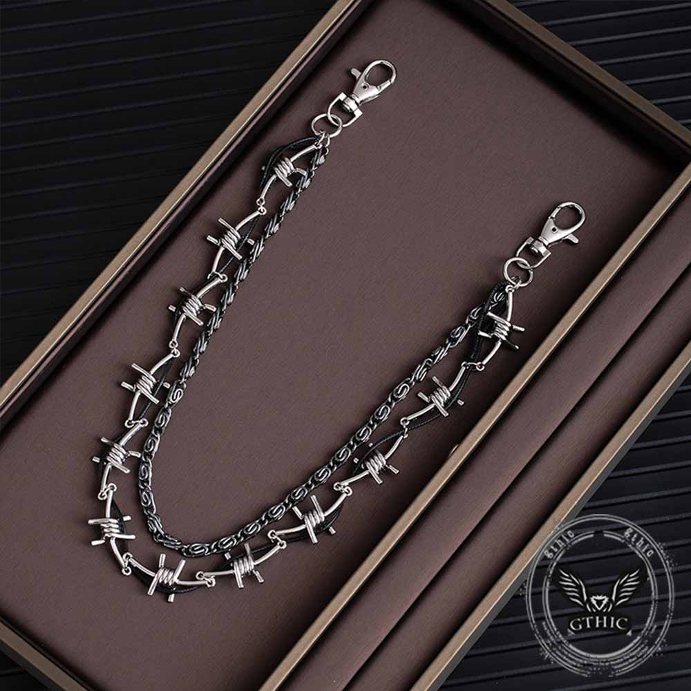 Punk Double Chain Leather Cord Thorn Alloy Pants Chain | Gthic.com