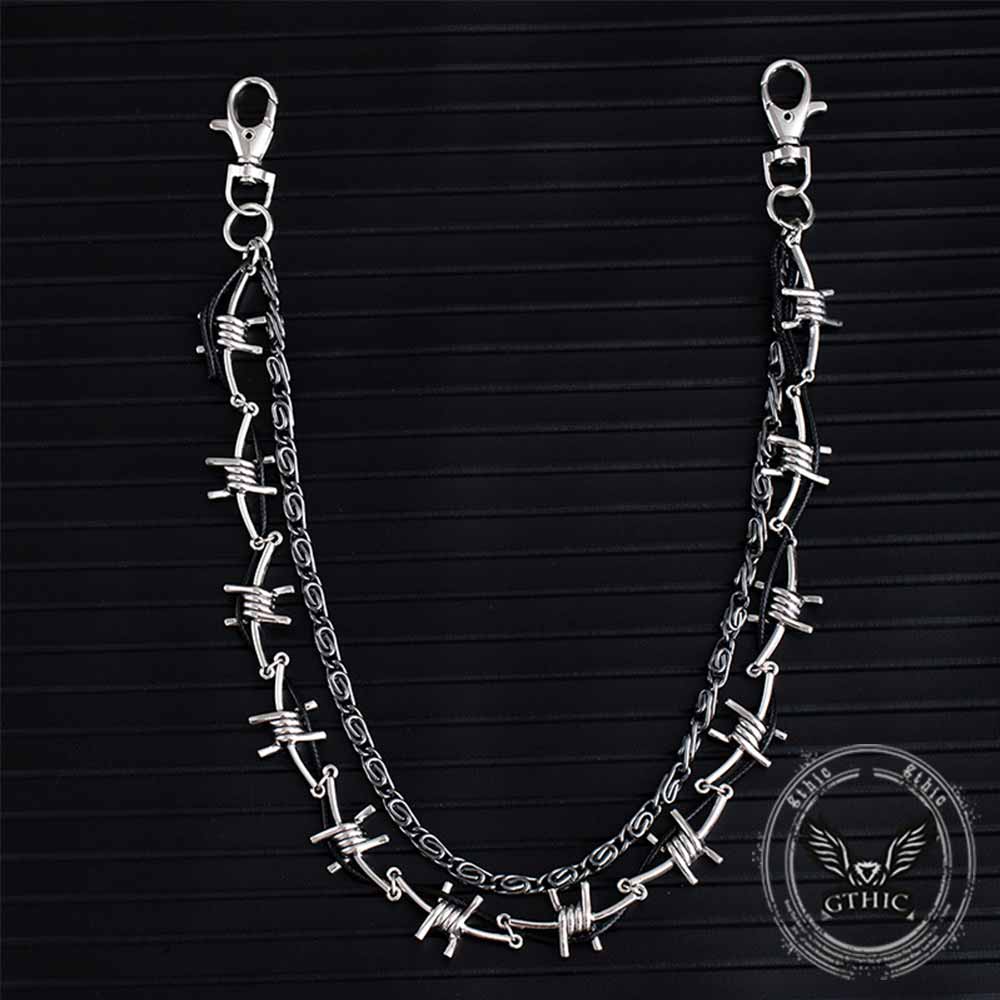 Punk Double Chain Leather Cord Thorn Alloy Pants Chain