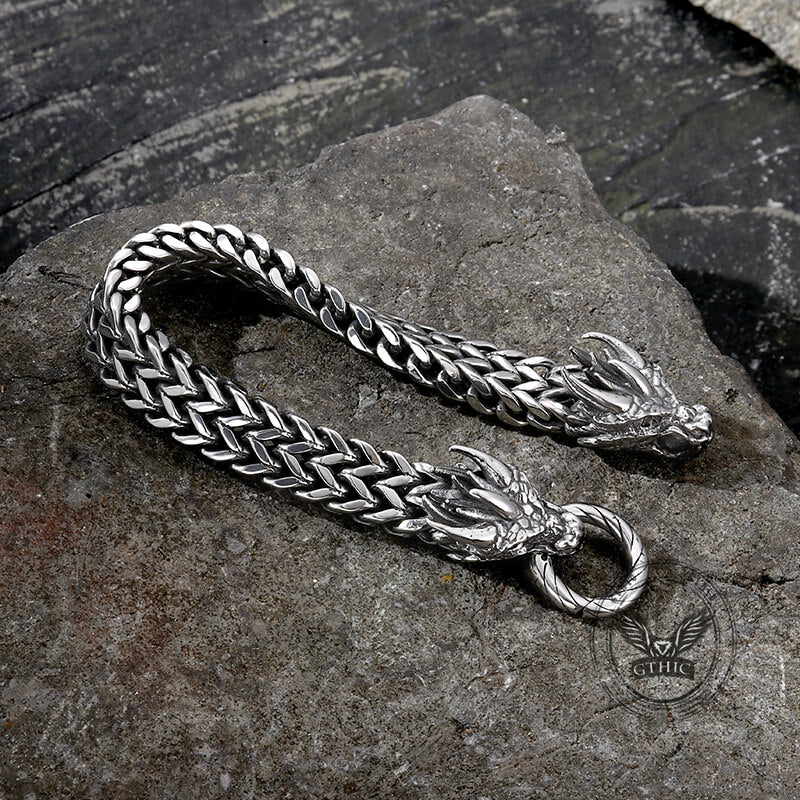 Punk Double Dragon Head Hoop Stainless Steel Bracelet