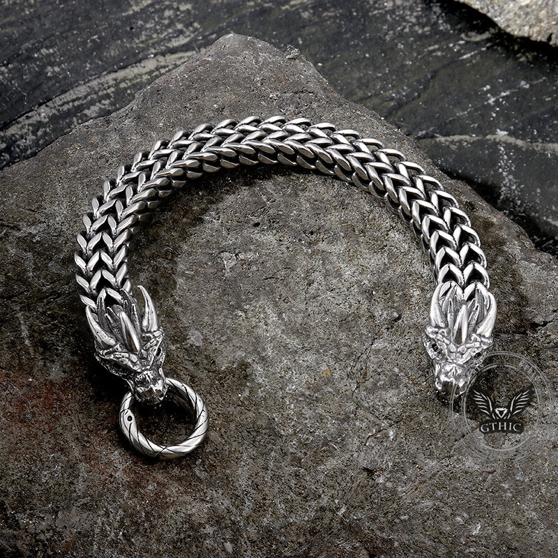 Punk Double Dragon Head Hoop Stainless Steel Bracelet